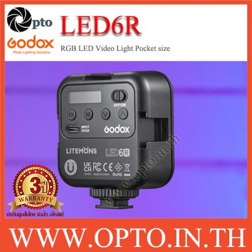 LED6R Godox Litemons RGB Color Pocket-Size+Battery LED Video Light RGB and 3200 to 6500K ไฟต่อเนื่อง