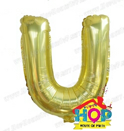 ลูกโป่งฟอยส์ตัวอักษร U ขนาด 14 นิ้ว สีทอง