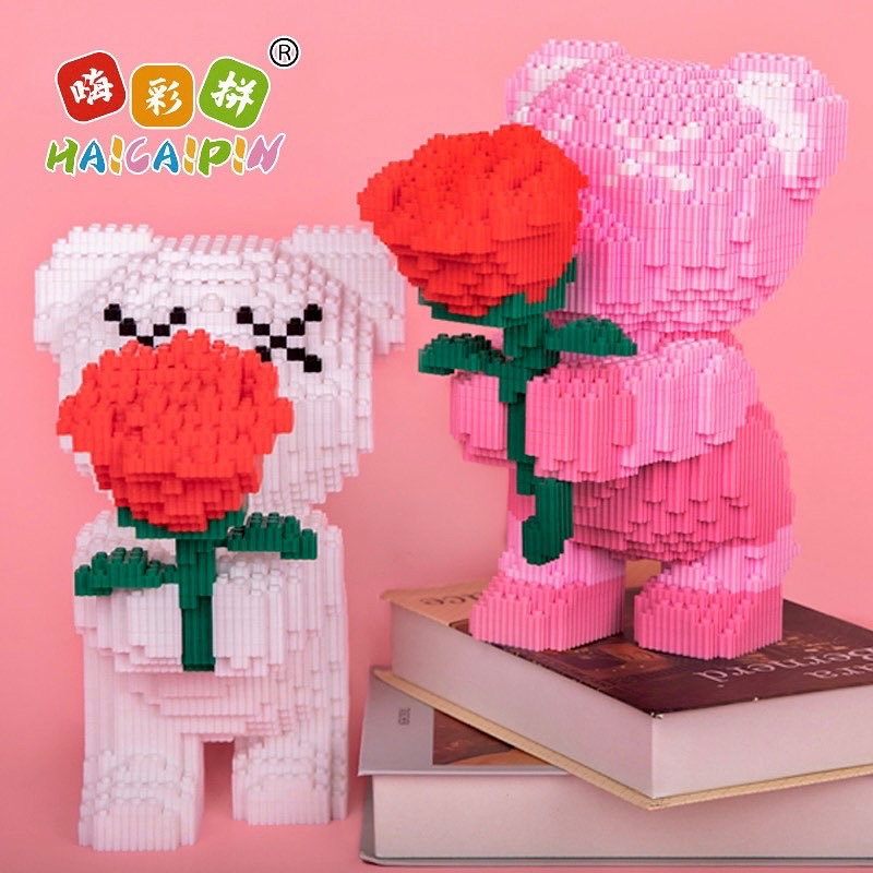 Haicaipin 58014-58015 Teddy Bear with Rose Bearbrick