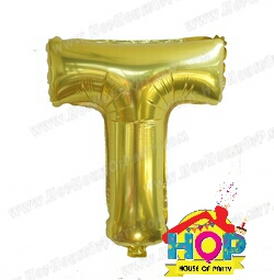 ลูกโป่งฟอยส์ตัวอักษร T ขนาด 14 นิ้ว สีทอง