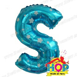 ลูกโป่งฟอยส์ตัวอักษร S ขนาด 14 นิ้ว สีฟ้าลายดาว