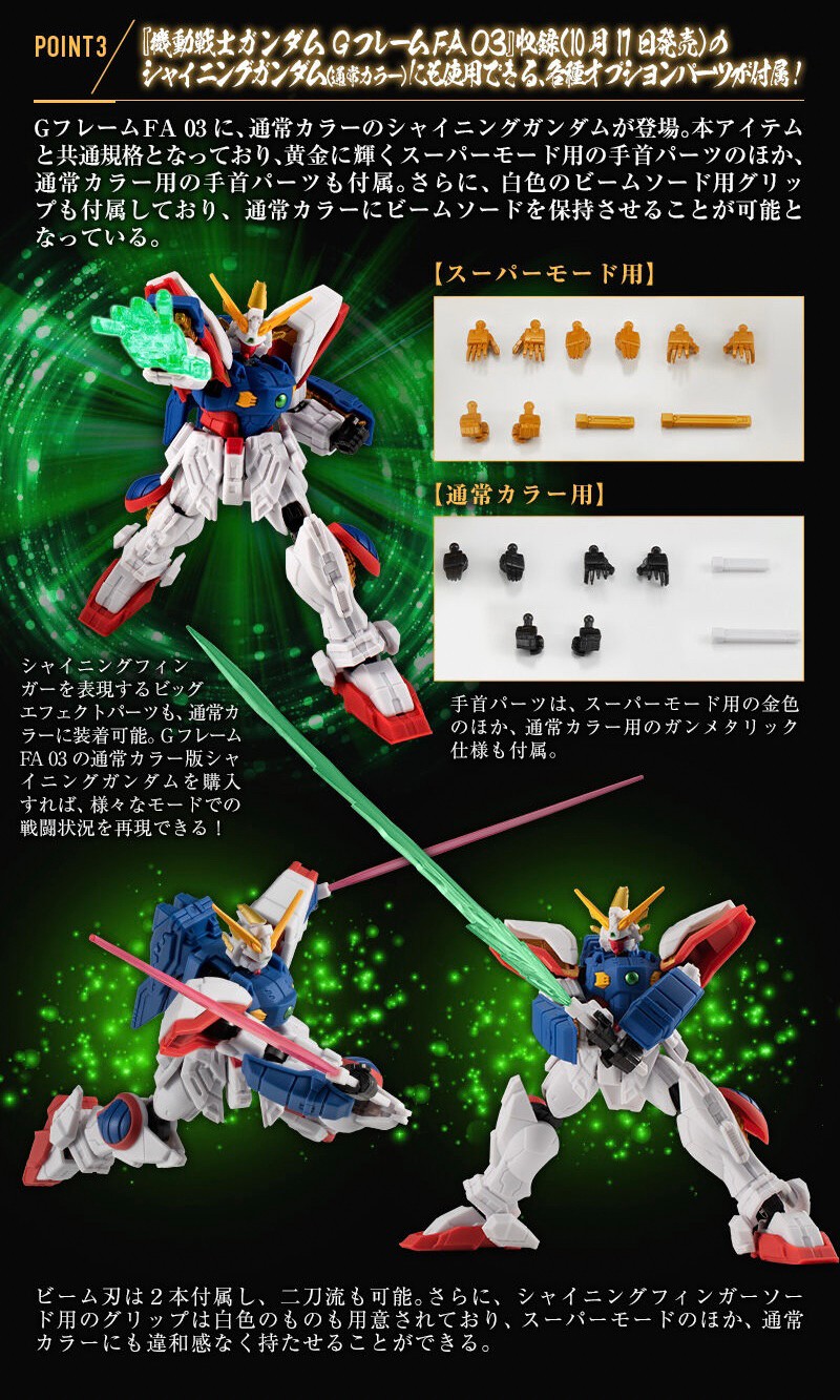 PRE-ORDER : MOBILE SUIT Gundam G Frame FA Shining Gundam (Super Mode) & Optional Parts Set