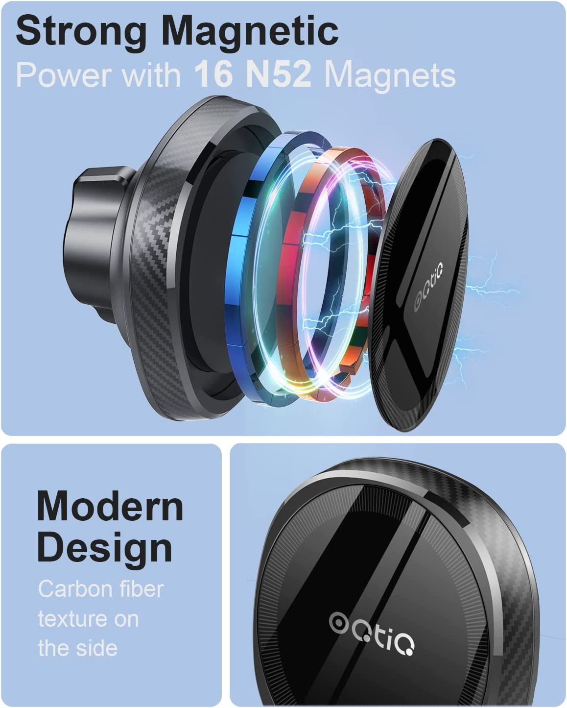 OQTIQ Wireless Car Mount Charger for Tesla Model 3 / Y Magnetic Phone Holder Fast Charging Cooling Fan Magnet Charger Compatible with Mag Safe Cases, for iPhone 14 13 12 Series (with QC 3.0 Adapter)