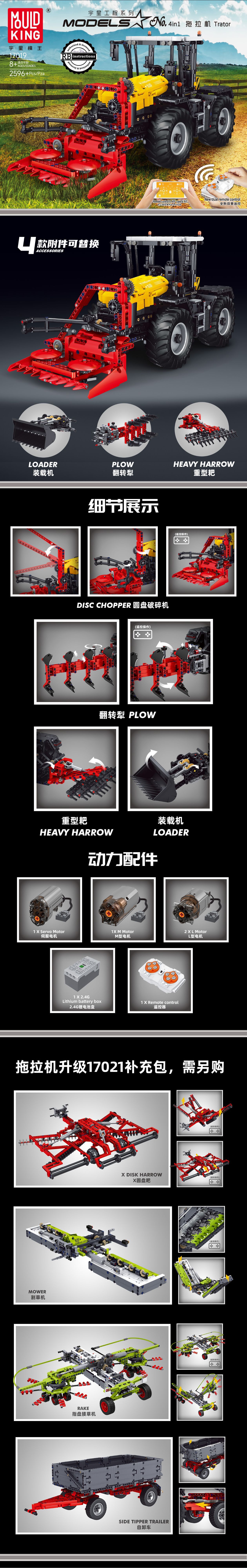 Mould King 17019 Tractor Fastrac 4000er series with RC 2596pcs