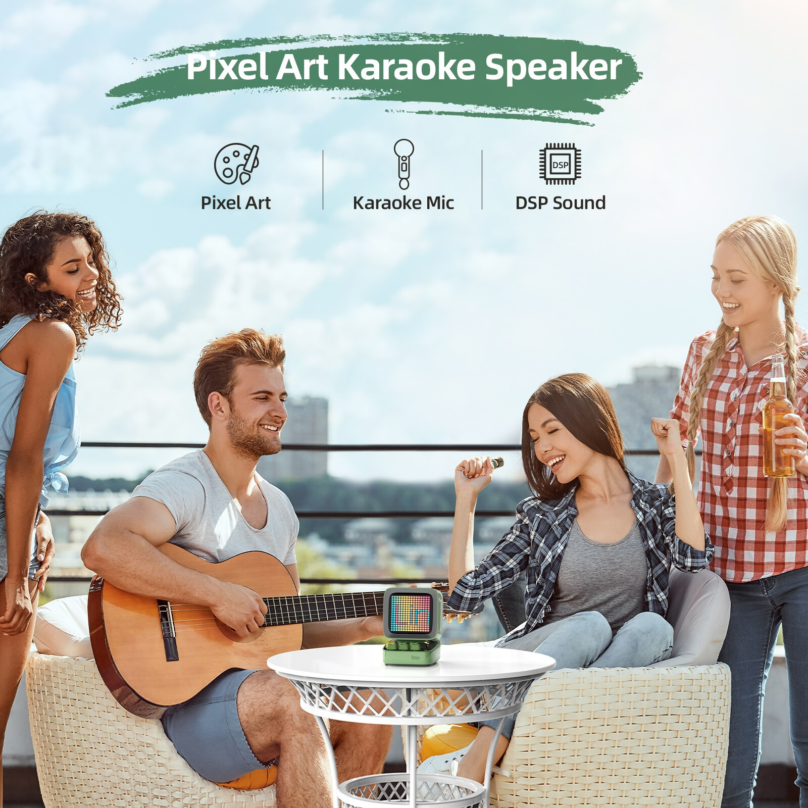 Divoom Ditoo Mic ลำโพง Bluetooth Pixel Art Mechanical Button karaoke ไมค์ สีเขียว Green