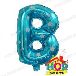 ลูกโป่งฟอยส์ตัวอักษร B ขนาด 14 นิ้ว สีฟ้า ลายดาว