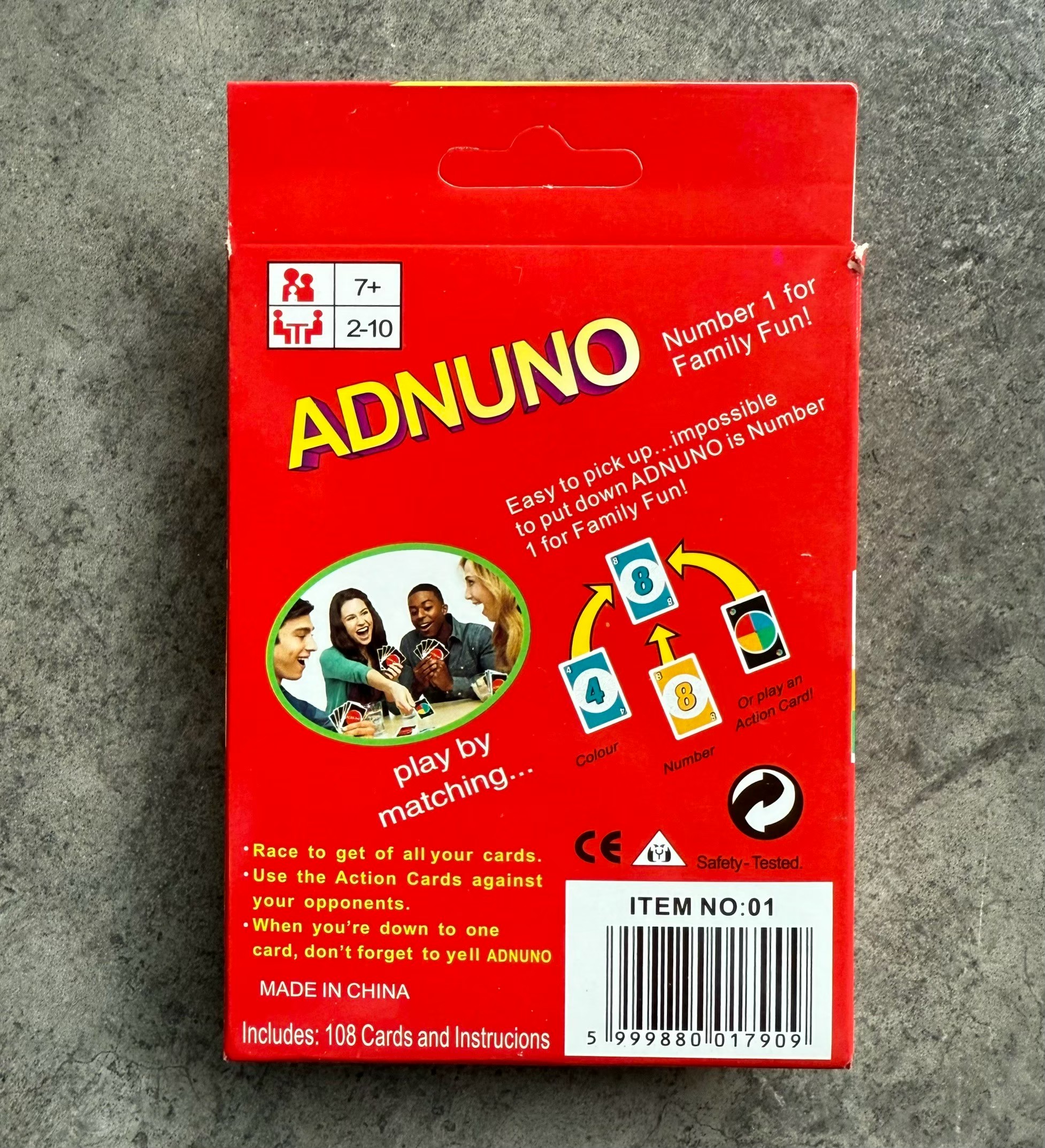 การ์ดเกมส์ ADNUNO 108 ใบ เล่นได้ 2-10คน การ์ดเกมส์ครอบครัว