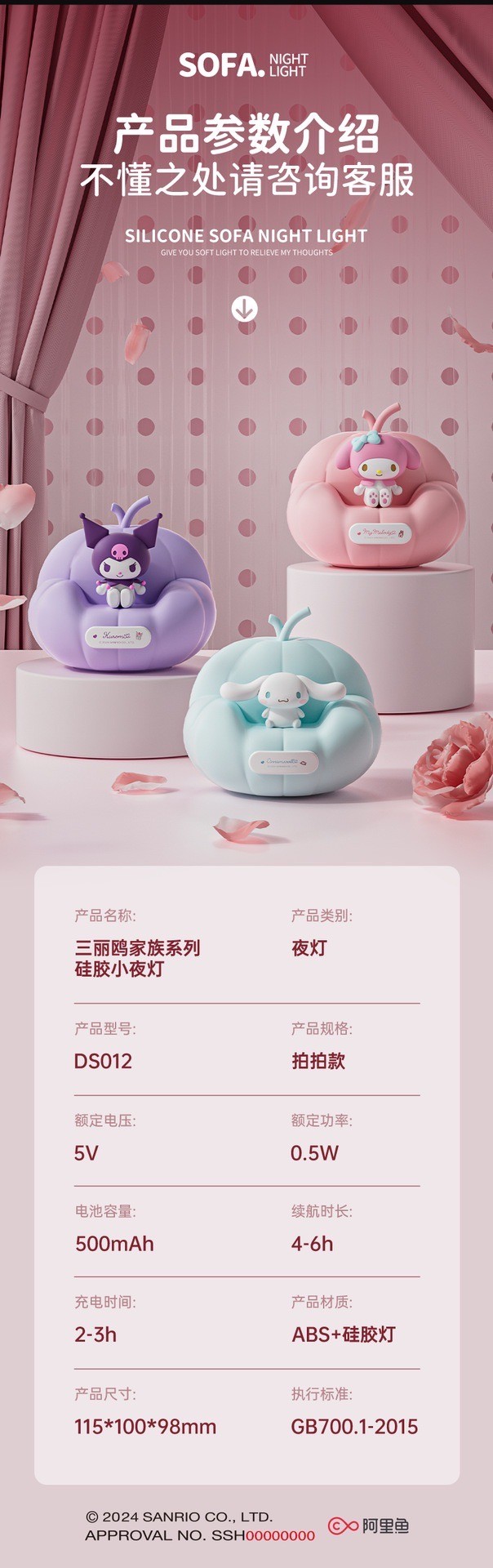 โคมไฟซานริโอ้ ลิขสิทธิ์แท้ - Sanrio Pumpkin Sofa Night Light LED Lamp