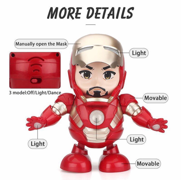 Marvel Iron Man Dancing Light Robot หน้ากากเปิด-ปิดได้ เต้นได้ มีไฟมีเสียง!