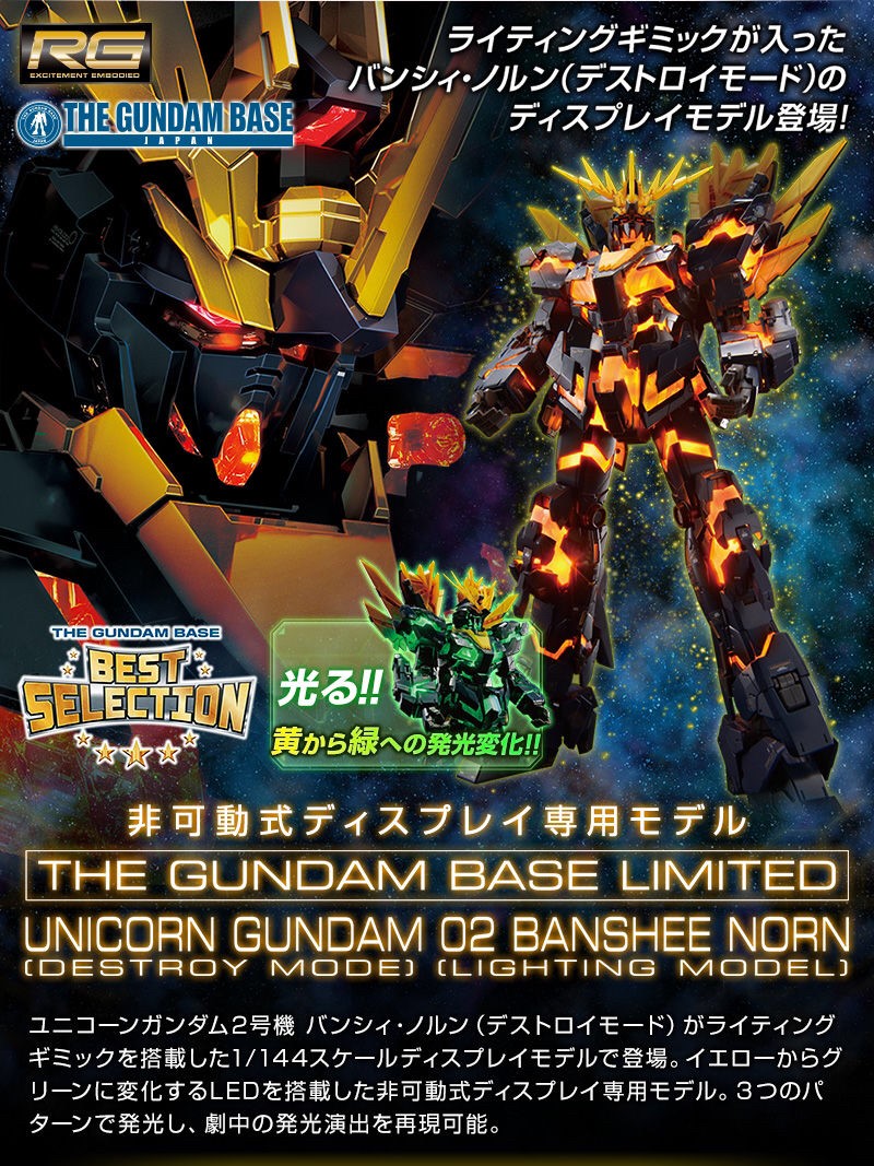 PRE-ORDER : RG 1/144 The Gundam Base Limited Unicorn Gundam 02 Banshee Norn (DESTROY MODE) (LIGHTING MODEL) Plastic Model