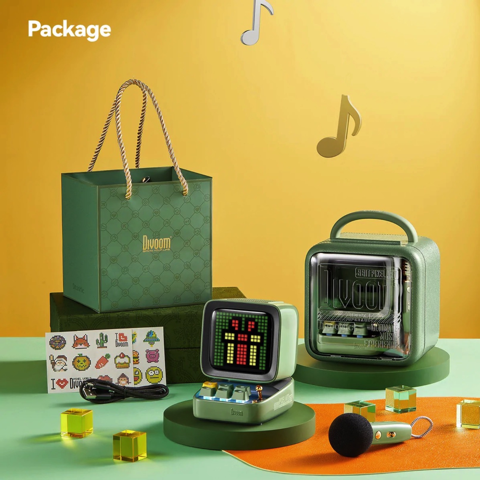 Divoom Ditoo Mic ลำโพง Bluetooth Pixel Art Mechanical Button karaoke ไมค์ สีเขียว Green