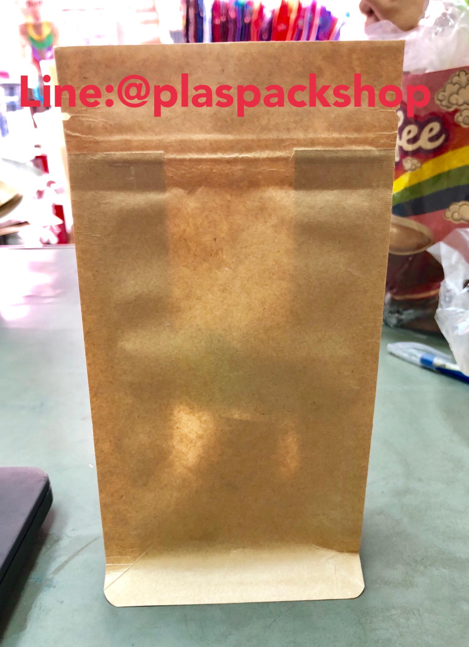 ถุงกระดาษคลาฟท์ มีซิป หน้าขุ่น ก้นเเบน 4"X8" 50ใบ