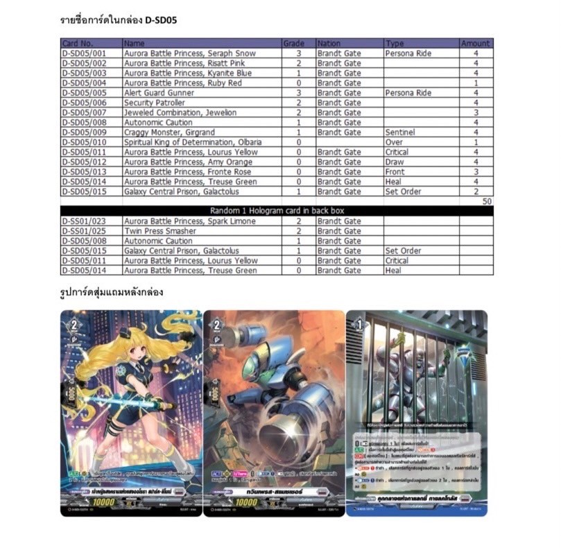 การ์ดแวนการ์ด Vanguard VGT-D-SD01 / SD02 / SD03 / SD04 / SD05