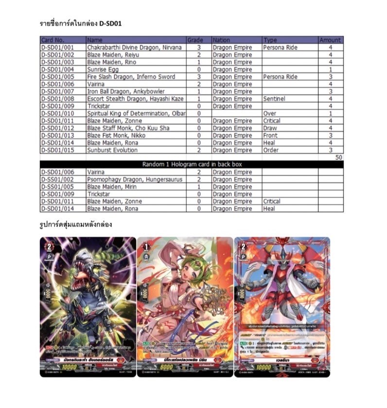 การ์ดแวนการ์ด Vanguard VGT-D-SD01 / SD02 / SD03 / SD04 / SD05