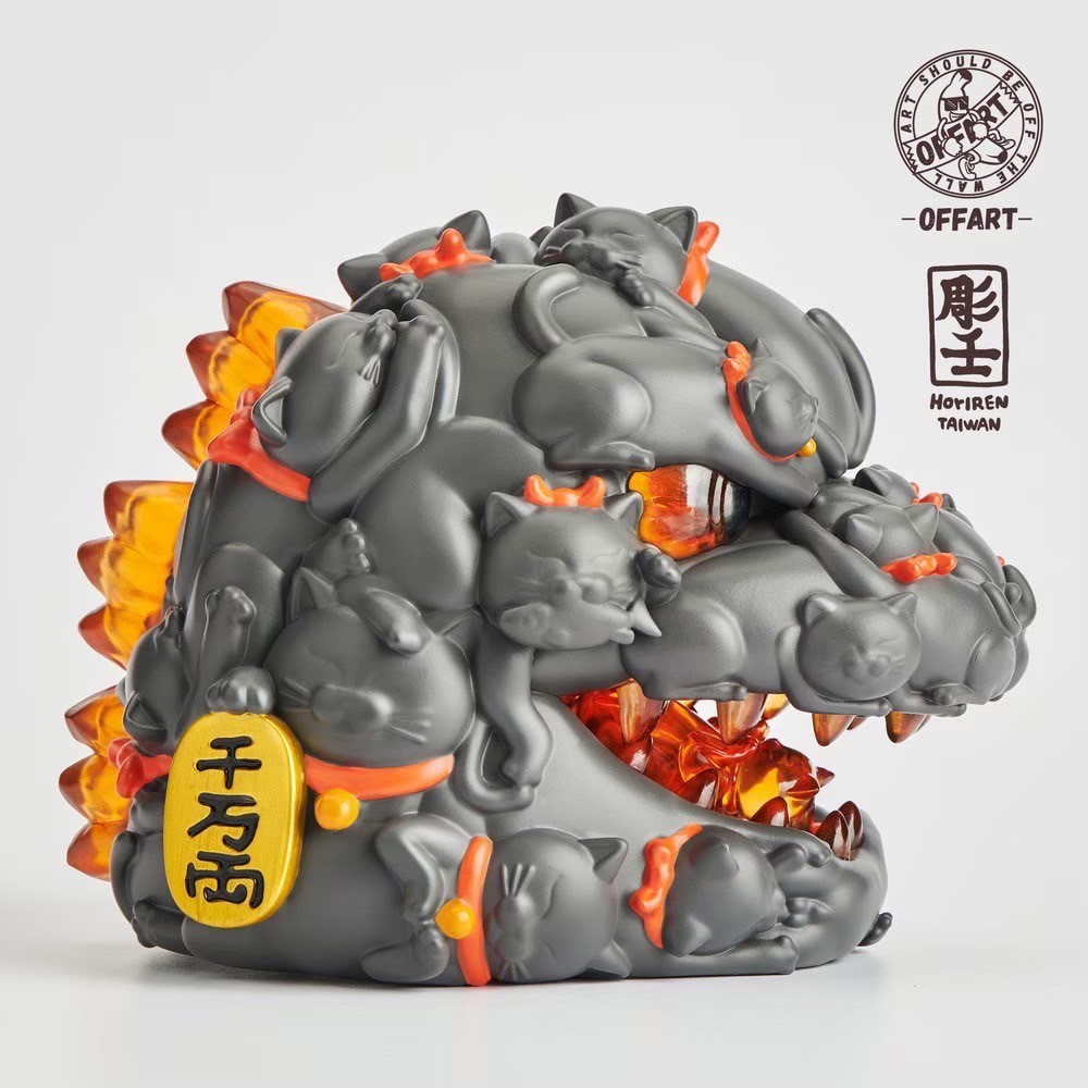 โมเดลก็อตซิล่าแมวกวักมีไฟ Godzilla - Godzilla Red Flame Hundred Cats Mini Bust Fortune Black / White by OFFART x Horiren (มีกล่องน้ำตาล)