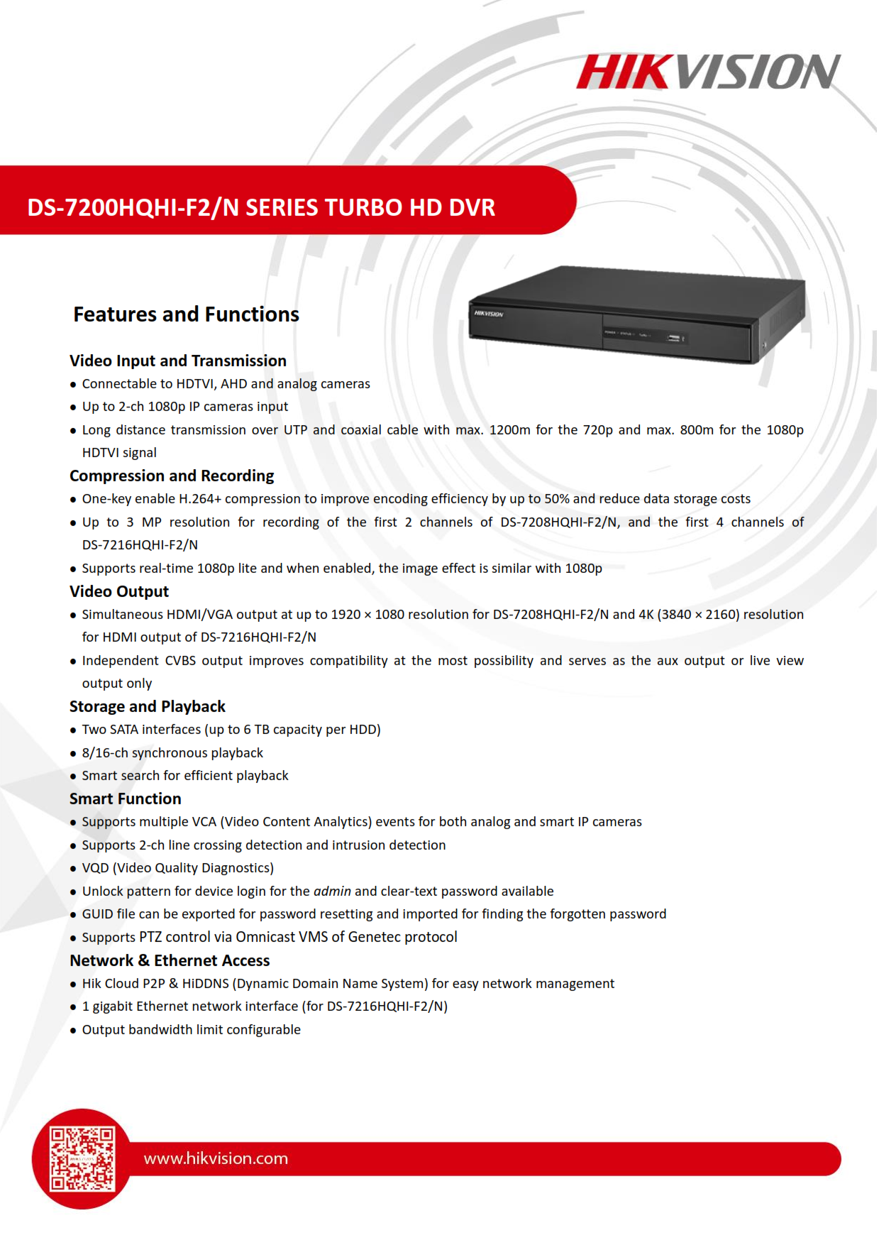 DS-7216HQHI-F2/N 16CH รองรับกล้องสูงสุด 2MP.