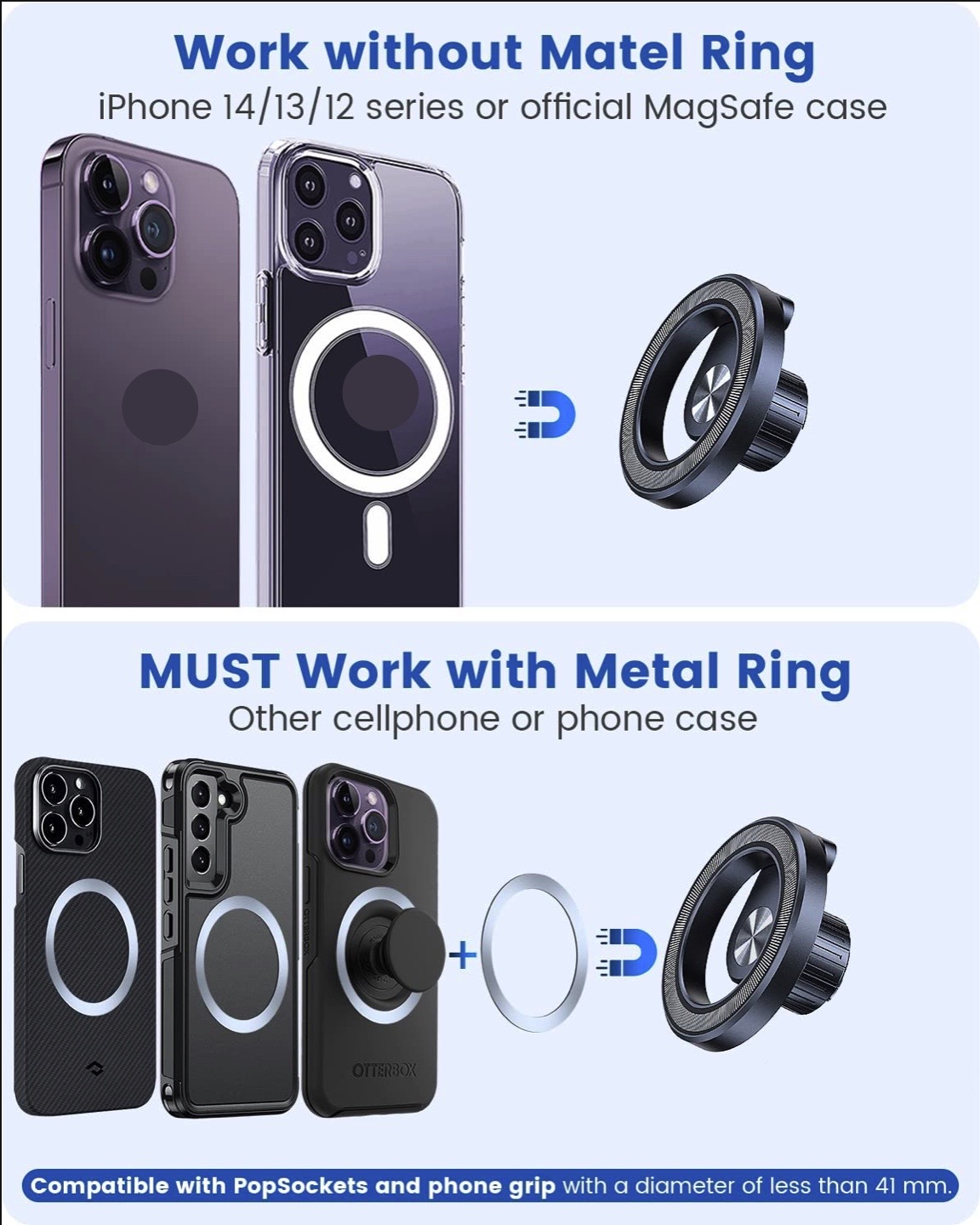 OQTIQ for MagSafe Phone Mount Magnetic Phone Holder for Car Dash Mount Phone Holder Fit Curved Surface Flexible Rotation