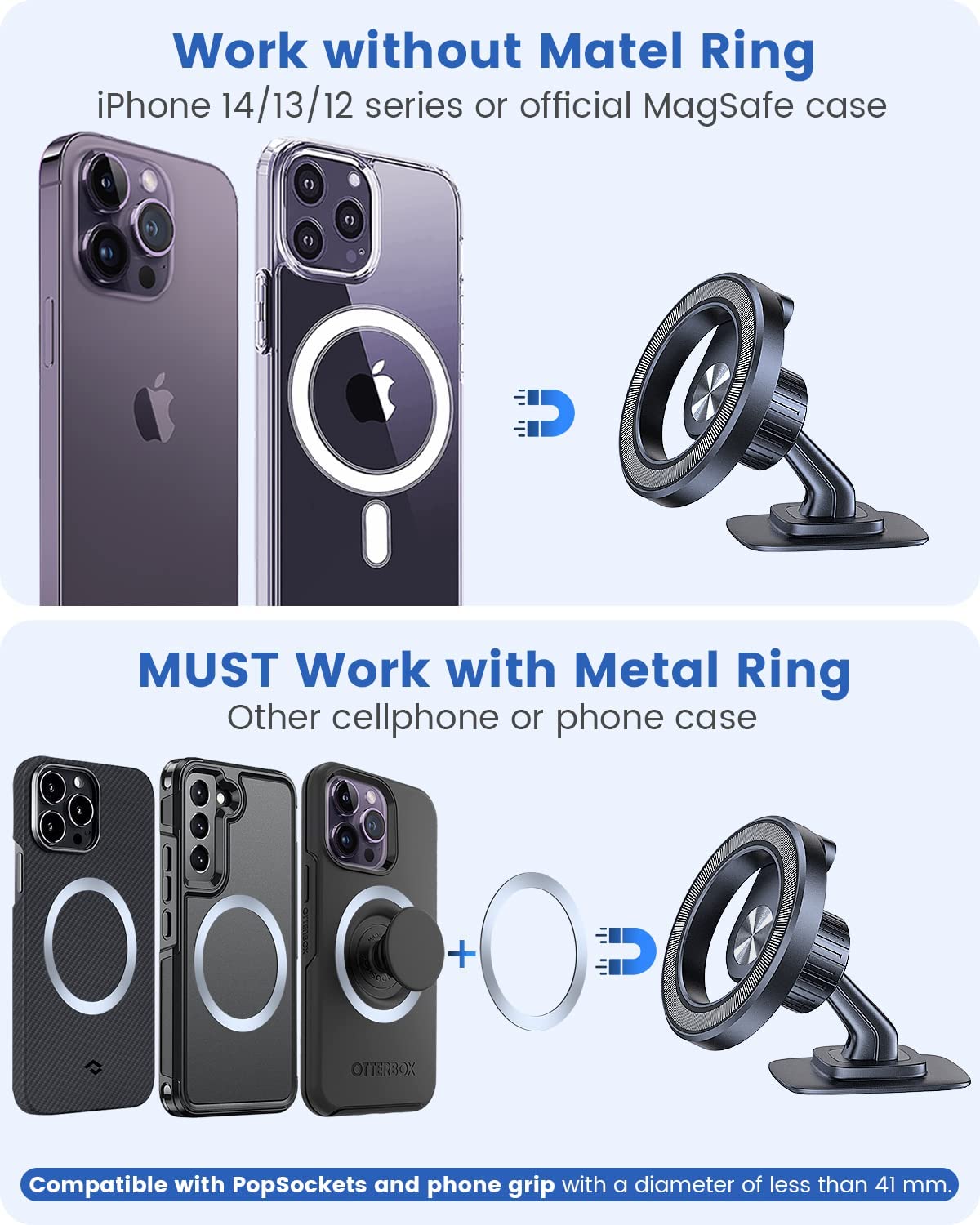 OQTIQ for MagSafe Phone Mount Magnetic Phone Holder for Car Dash Mount Phone Holder Fit Curved Surface Flexible Rotation