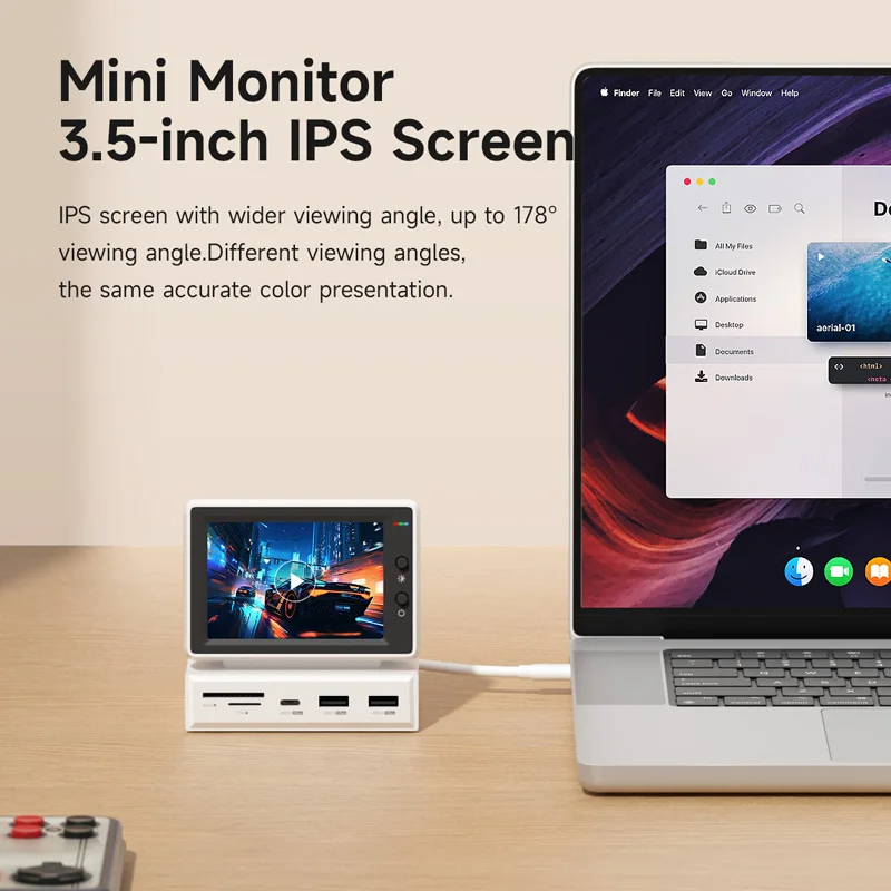 ส่งจาก กทม ประกันไทย Hagibis X86 side panel จอจิ๋ว 3.5inch IPS 960x640model USB Mini Screen with USB C Hub, USB-C&HDMI Monitor