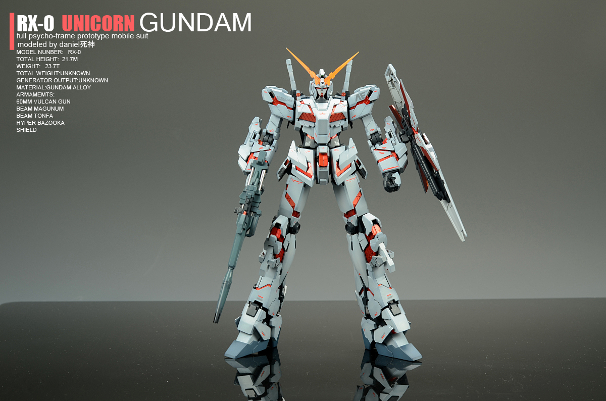 MG 1/100 RX-0 Unicorn Gundam Full Psycho-Frame Prototype Mobile Suit with Cage by Bandai