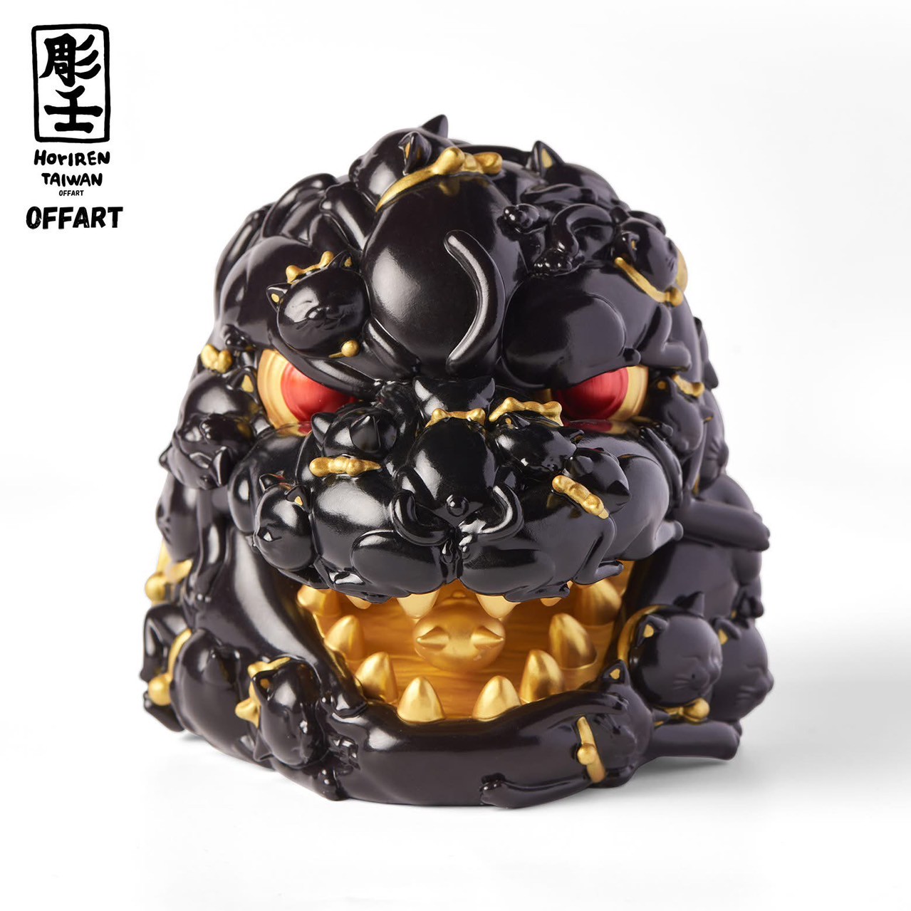 Pre-order : Red Flame Hundred Cats Mini Black Gold Bust Fortune Head Statue by OFFART x Horiren