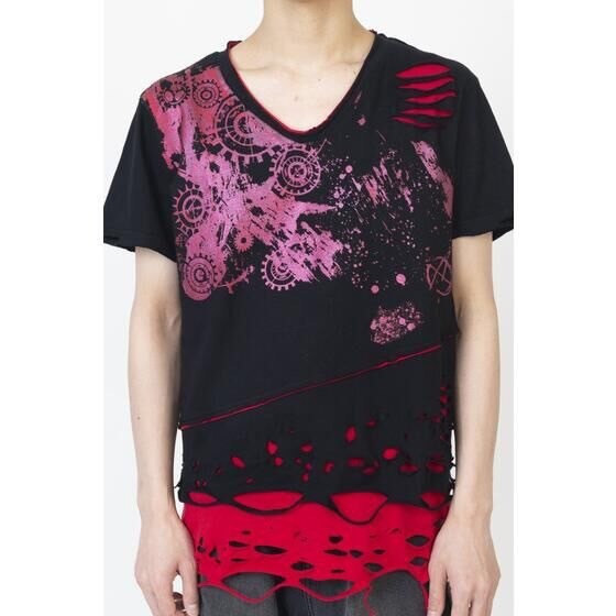 PRE-ORDER : Bakuage Sentai Boonboomger x h.NAOTO Bun Red/Taiya Hando Damaged T-shirt