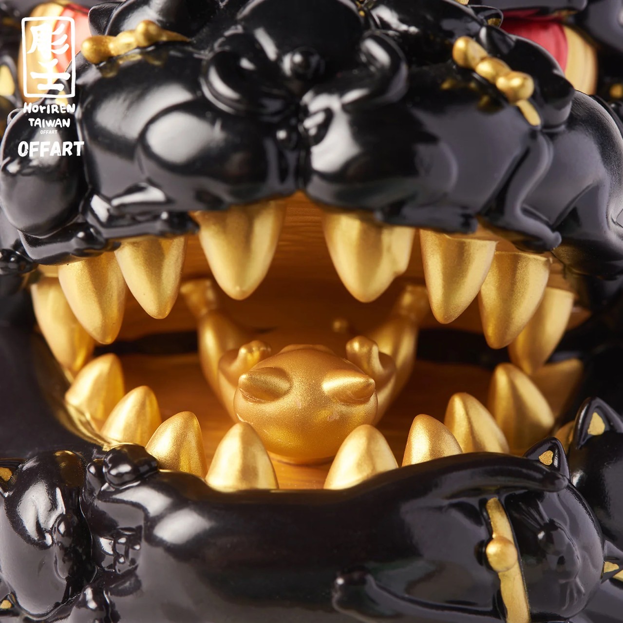 Pre-order : Red Flame Hundred Cats Mini Black Gold Bust Fortune Head Statue by OFFART x Horiren