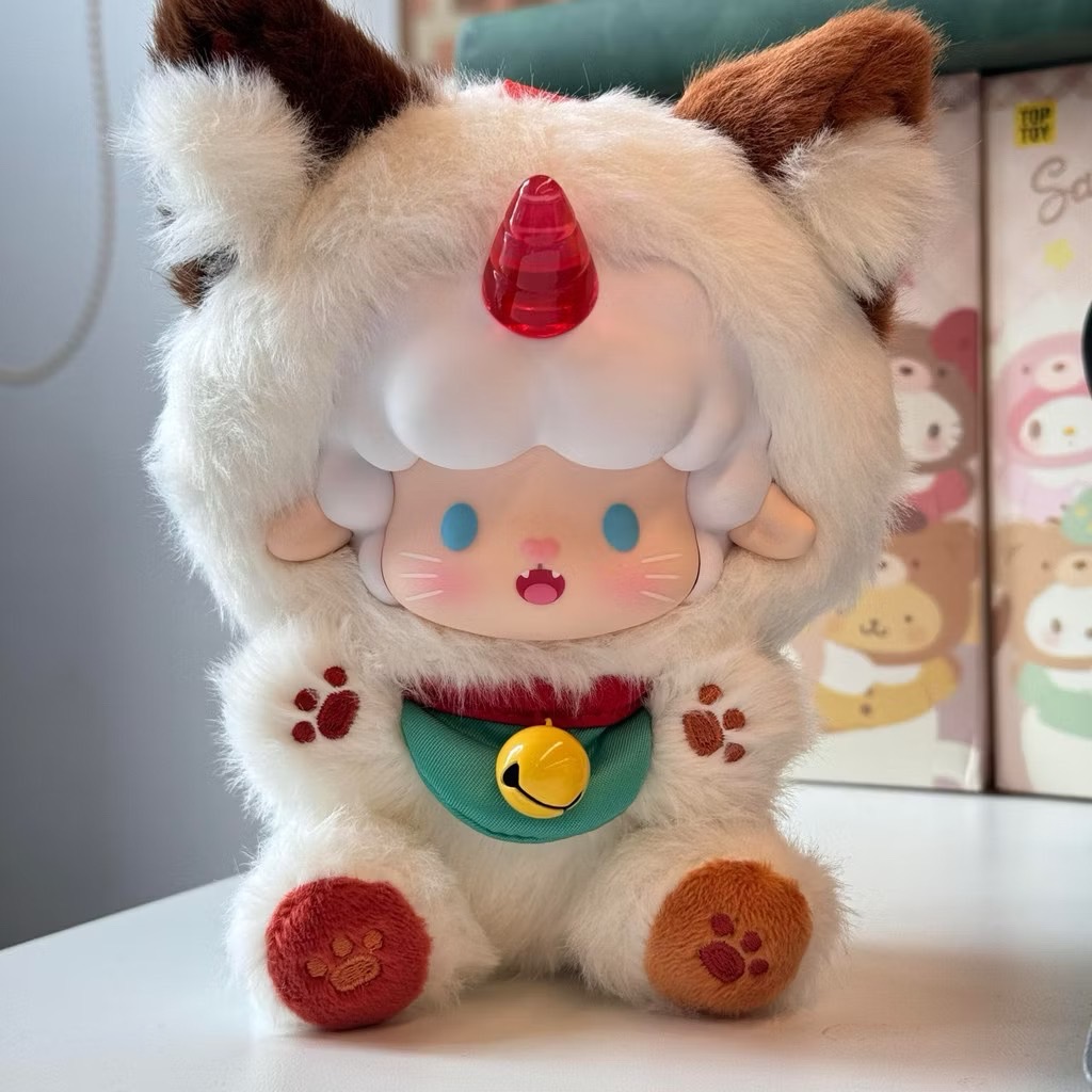 ตุ๊กตาพวงกุญแจ ลิขสิทธิ์แท้ - Gyun Candy Land Rolled Sheep Lucky Cat Series Plush Pendant Keychain by Top Toy