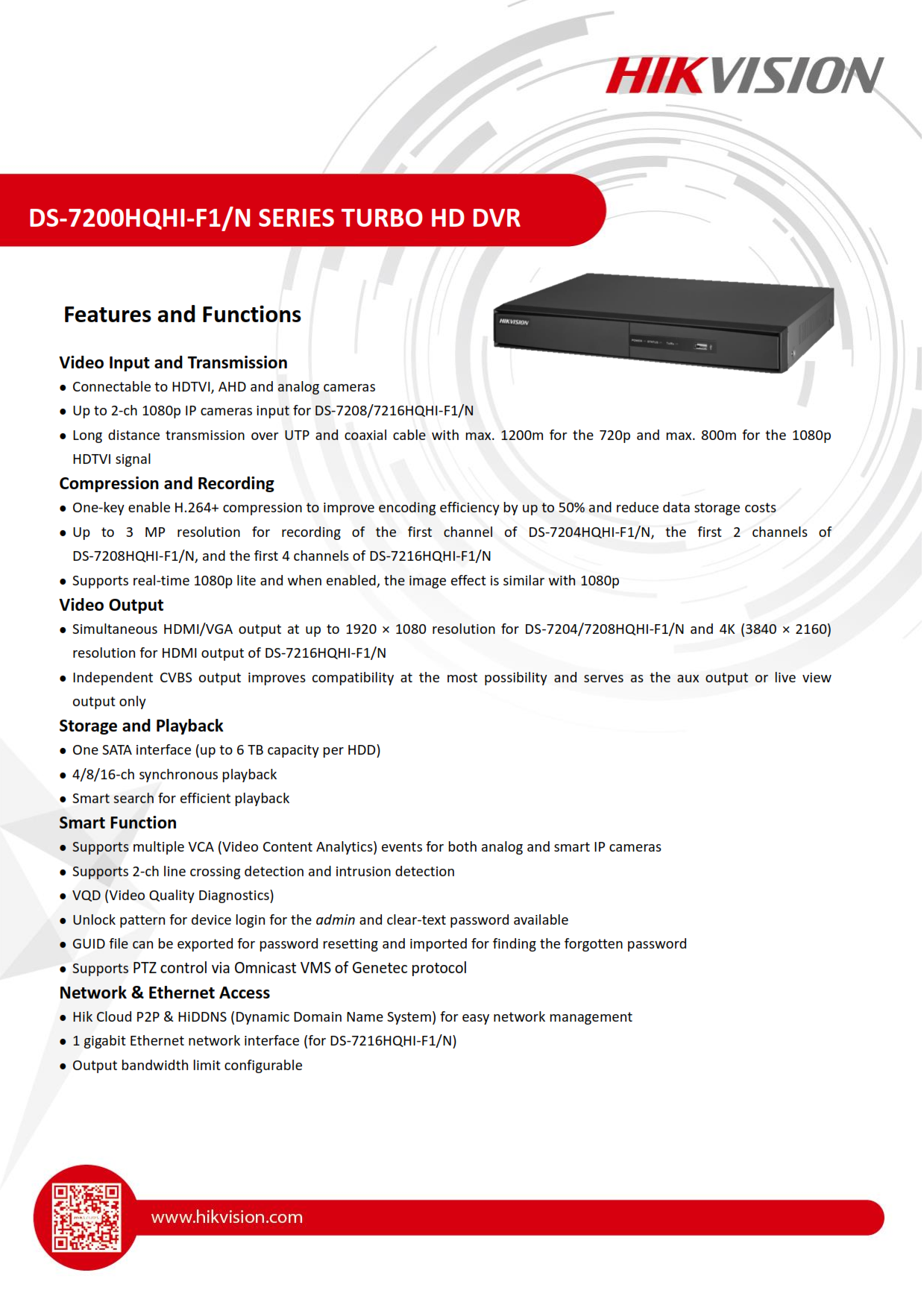 DS-7204HQHI-F1/N 4CH รองรับกล้องสูงสุด 2MP.