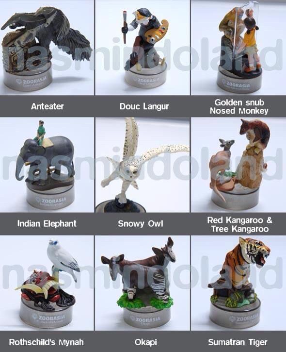 งานฝา กาชาปอง Yokohama Zoo Zoorasia Lunch Jungle Cracker Bottle Cap Trading Figure Collection by Kaiyodo (Set of 9)