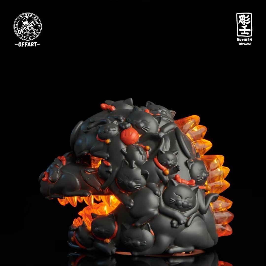 โมเดลก็อตซิล่าแมวกวักมีไฟ Godzilla - Godzilla Red Flame Hundred Cats Mini Bust Fortune Black / White by OFFART x Horiren (มีกล่องน้ำตาล)