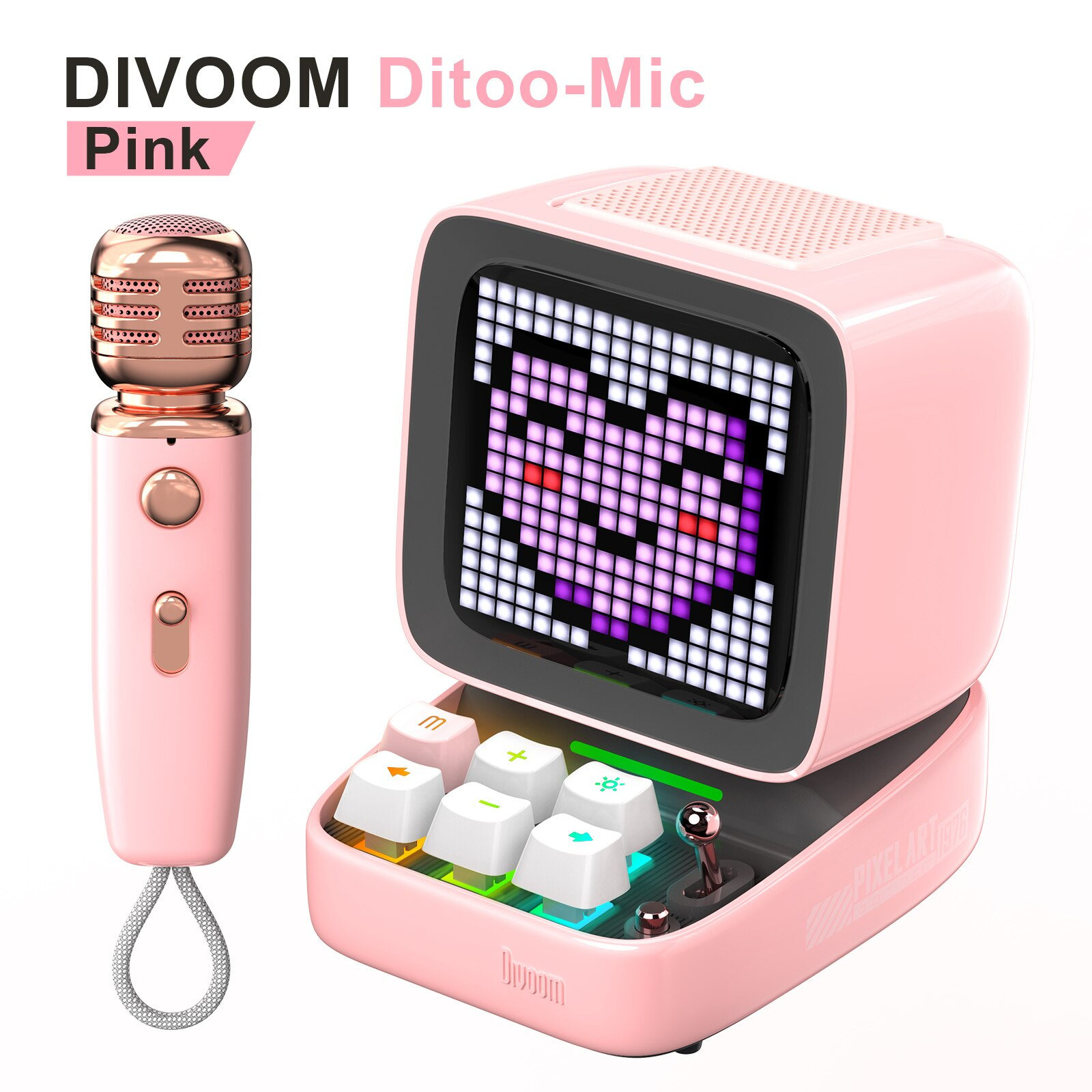 Divoom Ditoo Mic ลำโพง Bluetooth Pixel Art Mechanical Button karaoke ไมค์ สีชมพู Pink