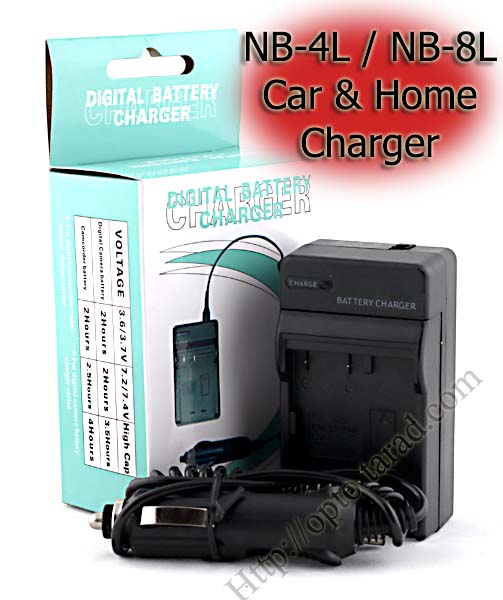 Home + CarBattery Charger For Canon NB-4L / NB-8L