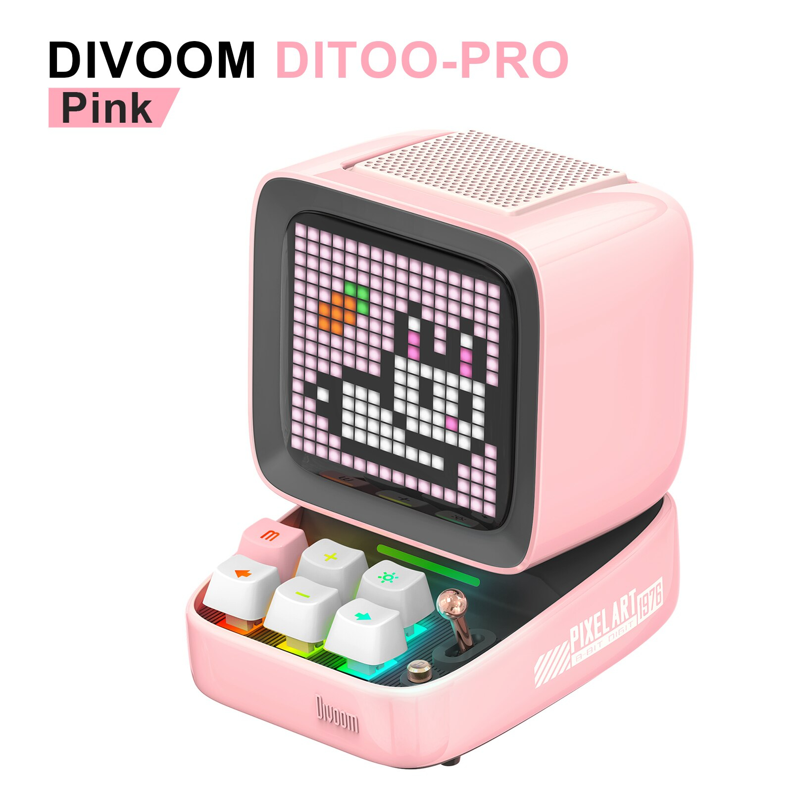 Divoom Ditoo Pro ลำโพง Bluetooth Pixel Art Mechanical Button สีชมพู Pink
