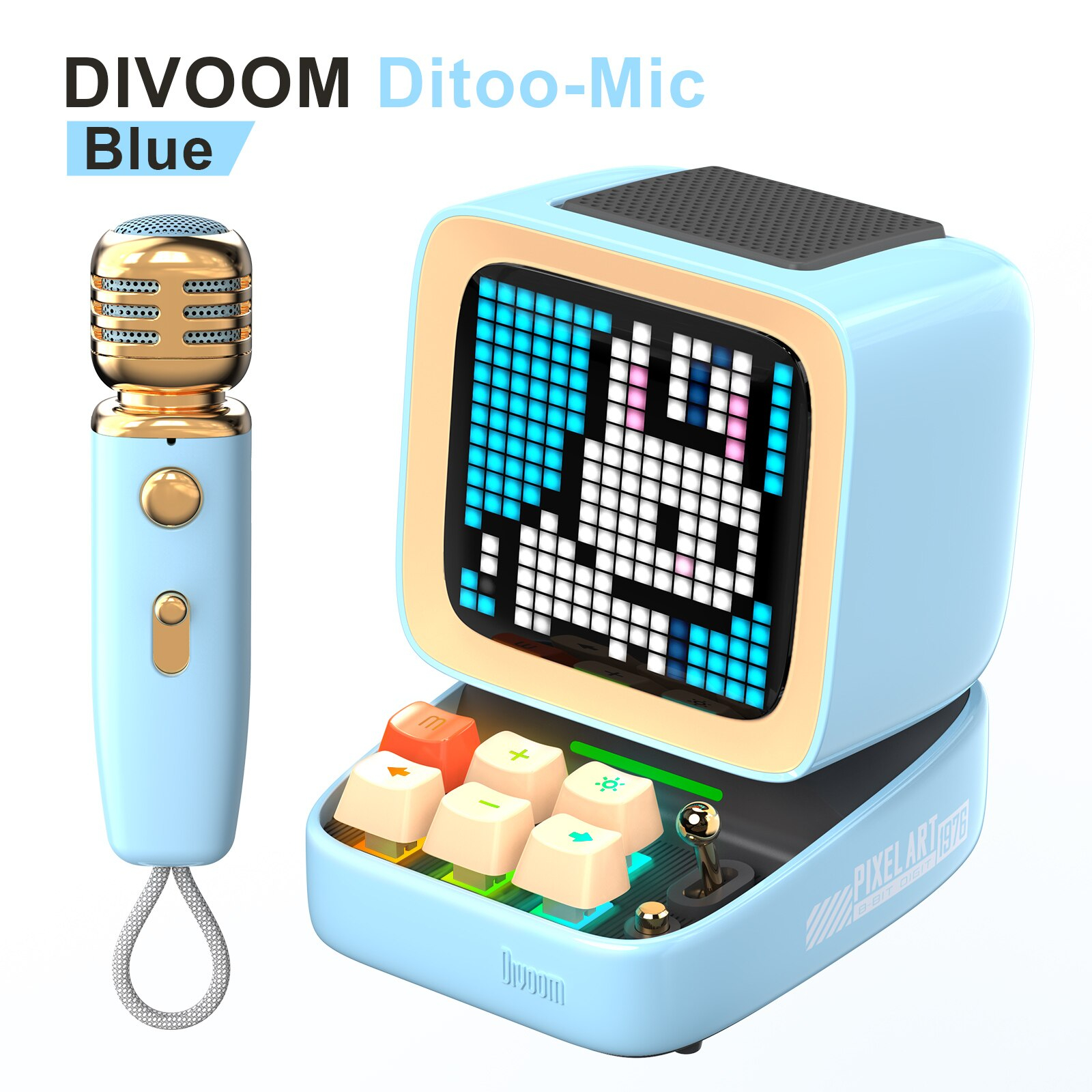 Divoom Ditoo Mic ลำโพง Bluetooth Pixel Art Mechanical Button karaoke ไมค์ สีฟ้า Blue
