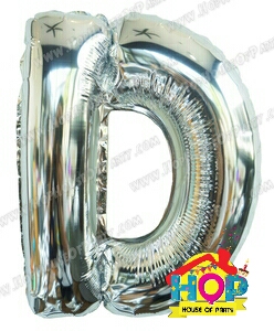 ลูกโป่งฟอยส์ตัวอักษร D ขนาด 40 นิ้ว สีเงิน