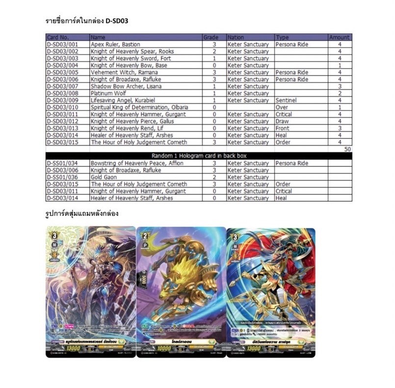 การ์ดแวนการ์ด Vanguard VGT-D-SD01 / SD02 / SD03 / SD04 / SD05