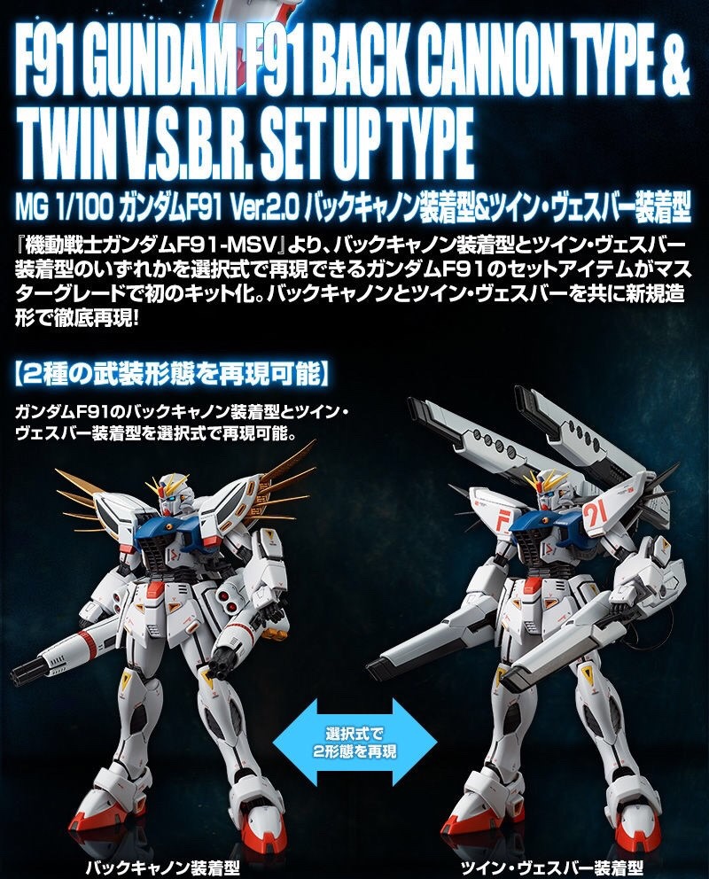 PRE-ORDER : MG 1/100 GUNDAM F91 VER. 2.0 BACK CANNON TYPE & TWIN VSBR SET UP TYPE PLASTIC MODEL