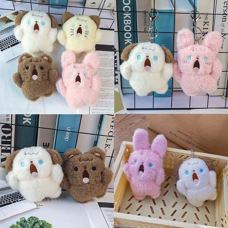พวงกุญแจ Screaming & Shouting Puppy Dog 🐶 Kitten Cat 🐱 Teddy Bear 🐻 Bunny Rabbit 🐰 Fluffy Plush Keychain