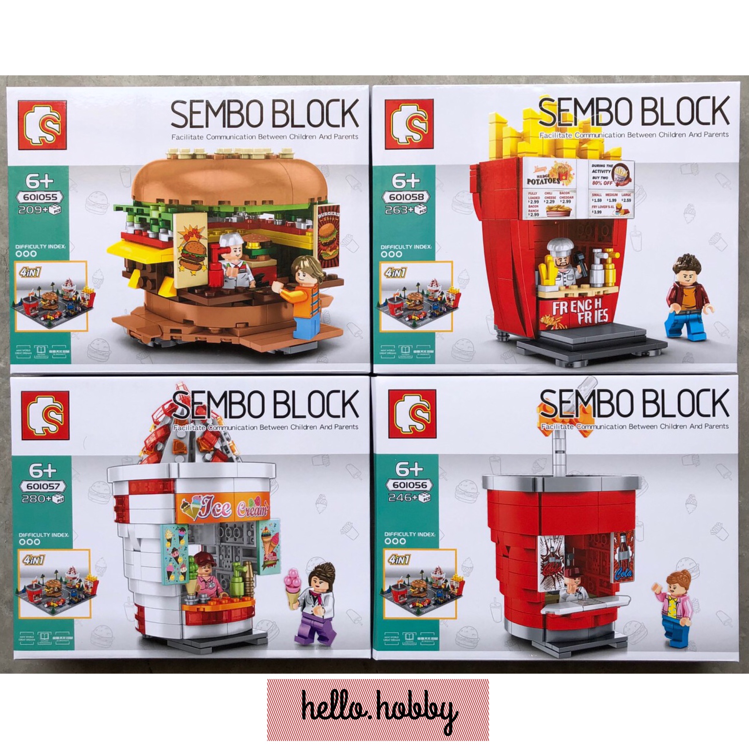 Sembo Block 601055-601058 fast food store 4 in 1