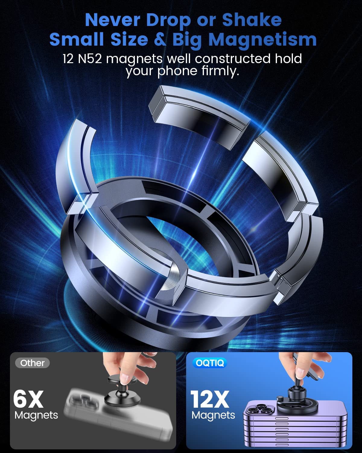 OQTIQ for MagSafe Phone Mount Magnetic Phone Holder for Car Dash Mount Phone Holder Fit Curved Surface Flexible Rotation