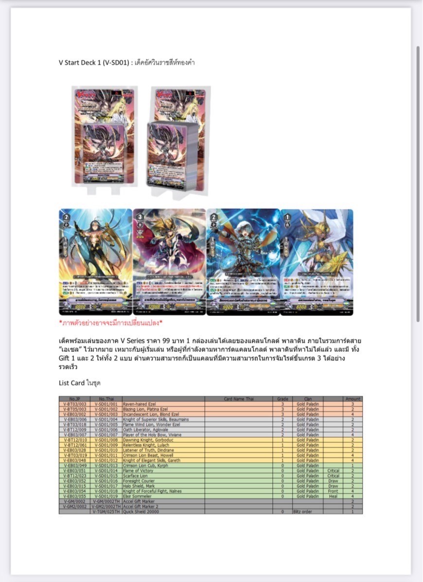 การ์ดแวนการ์ด Vanguard - VGT-V-SD01 / SD02 / SD03 / SD04