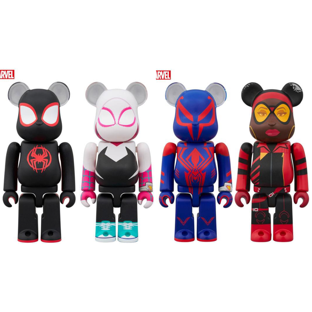Pre-order : BE@RBRICK Spider-Man (Miles Morales) & Spider-Gwen | Spider-Man 2099 & Spider-Woman 2Pcs Set by Medicom Toy