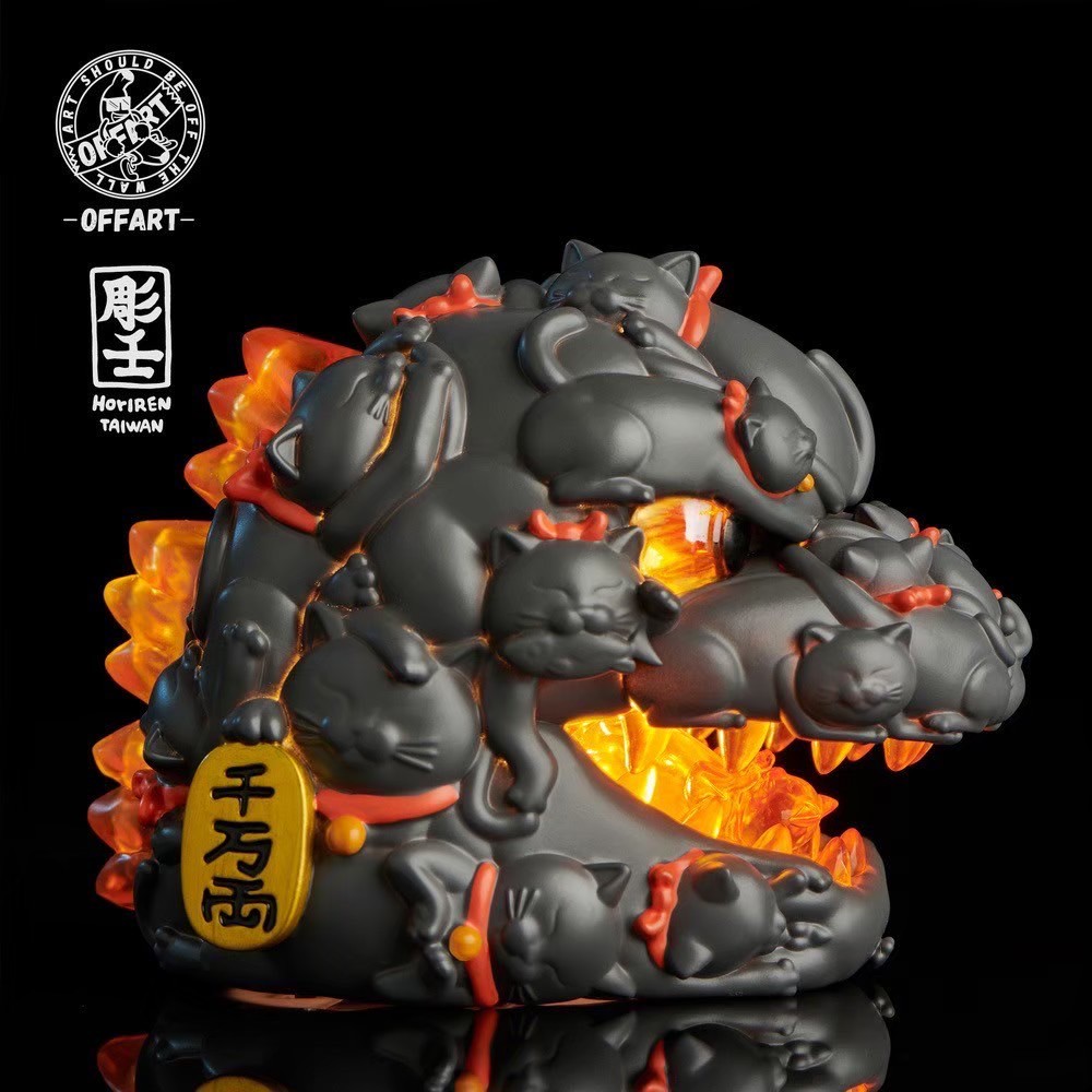 โมเดลก็อตซิล่าแมวกวักมีไฟ Godzilla - Godzilla Red Flame Hundred Cats Mini Bust Fortune Black / White by OFFART x Horiren (มีกล่องน้ำตาล)