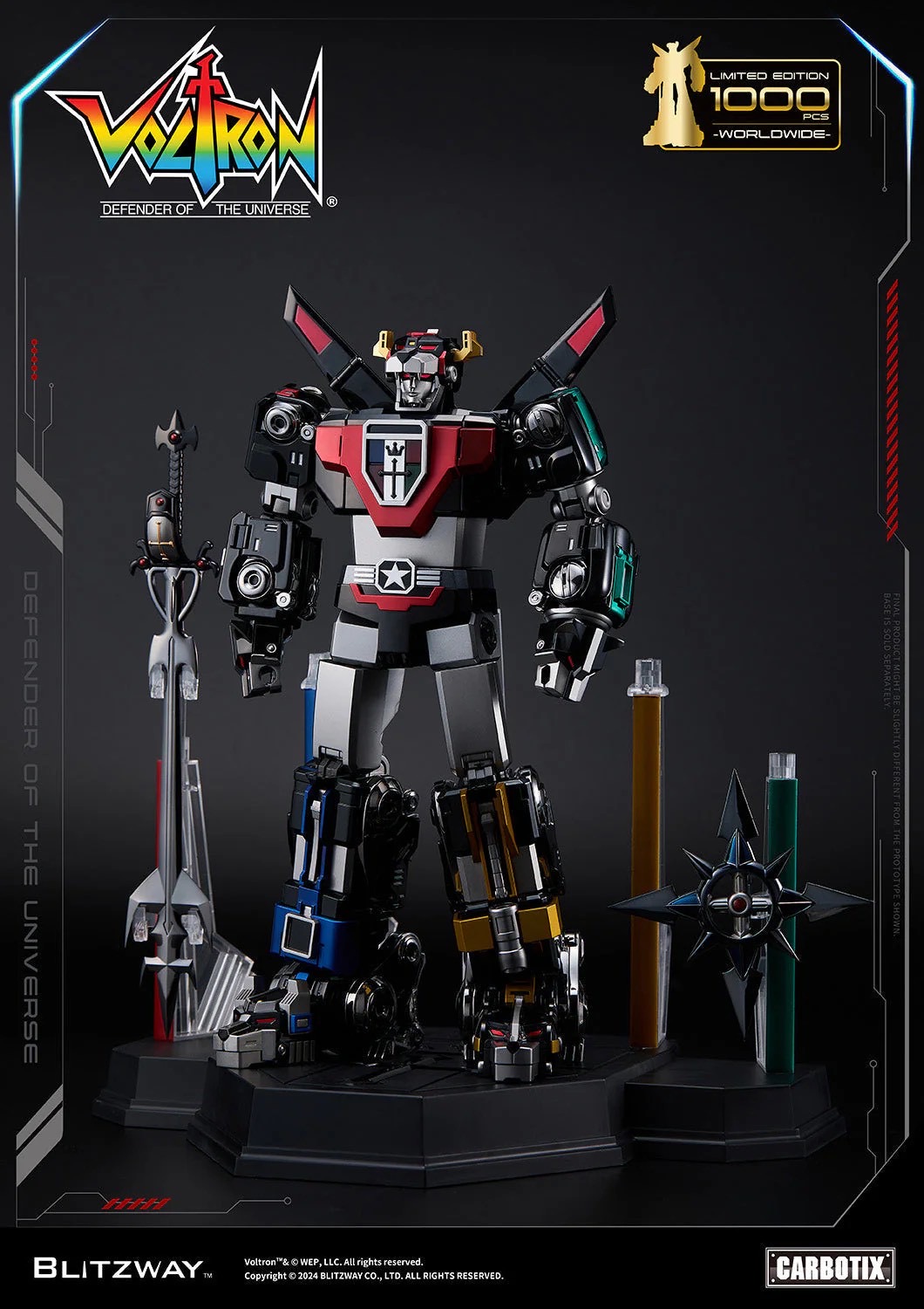 หุ่นยนต์ CARBOTIX - *Limited 1,000 pcs Worldwide* Carbotix Black Voltron & Base Complete Set by Blitzway (หุ่น+ฐาน+อาวุธเสริม) (มีกล่องน้ำตาล)