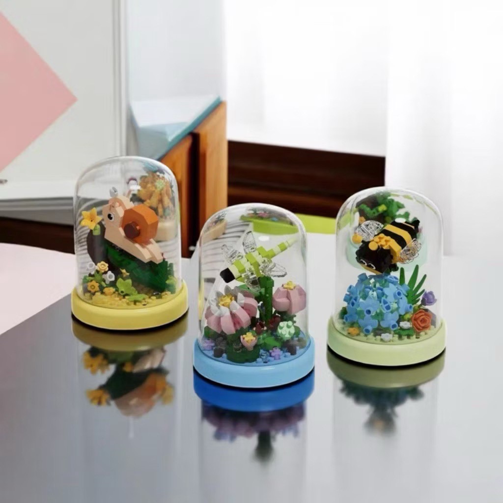 CLC - Flower & Insect ตัวต่อนาโนดอกไม้แมลงพร้อมฝาครอบ