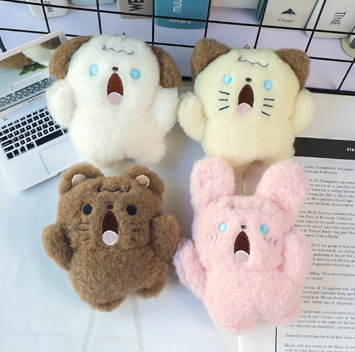พวงกุญแจ Screaming & Shouting Puppy Dog 🐶 Kitten Cat 🐱 Teddy Bear 🐻 Bunny Rabbit 🐰 Fluffy Plush Keychain