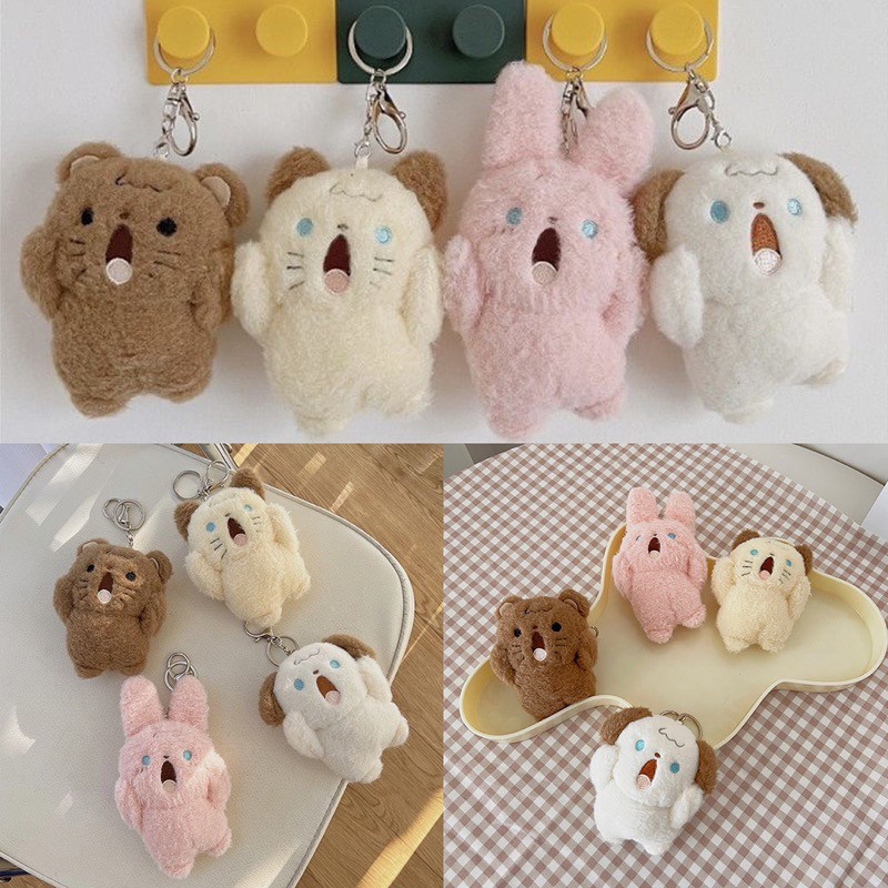 พวงกุญแจ Screaming & Shouting Puppy Dog 🐶 Kitten Cat 🐱 Teddy Bear 🐻 Bunny Rabbit 🐰 Fluffy Plush Keychain