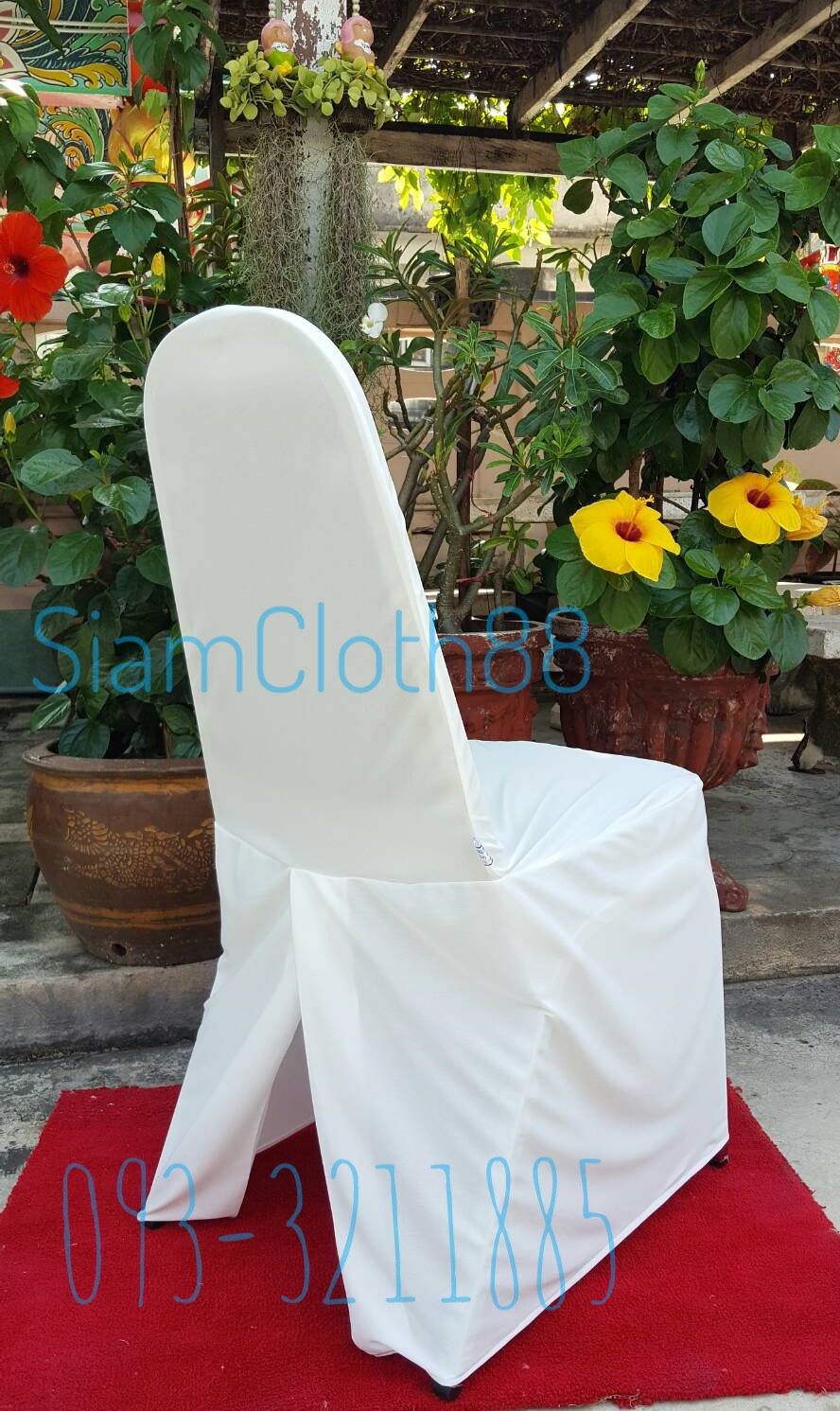 ผ้าคลุมเก้าอี้นวมเหล็ก ทรง A แบบ 1 จีบทวิสหลังชายเปิด