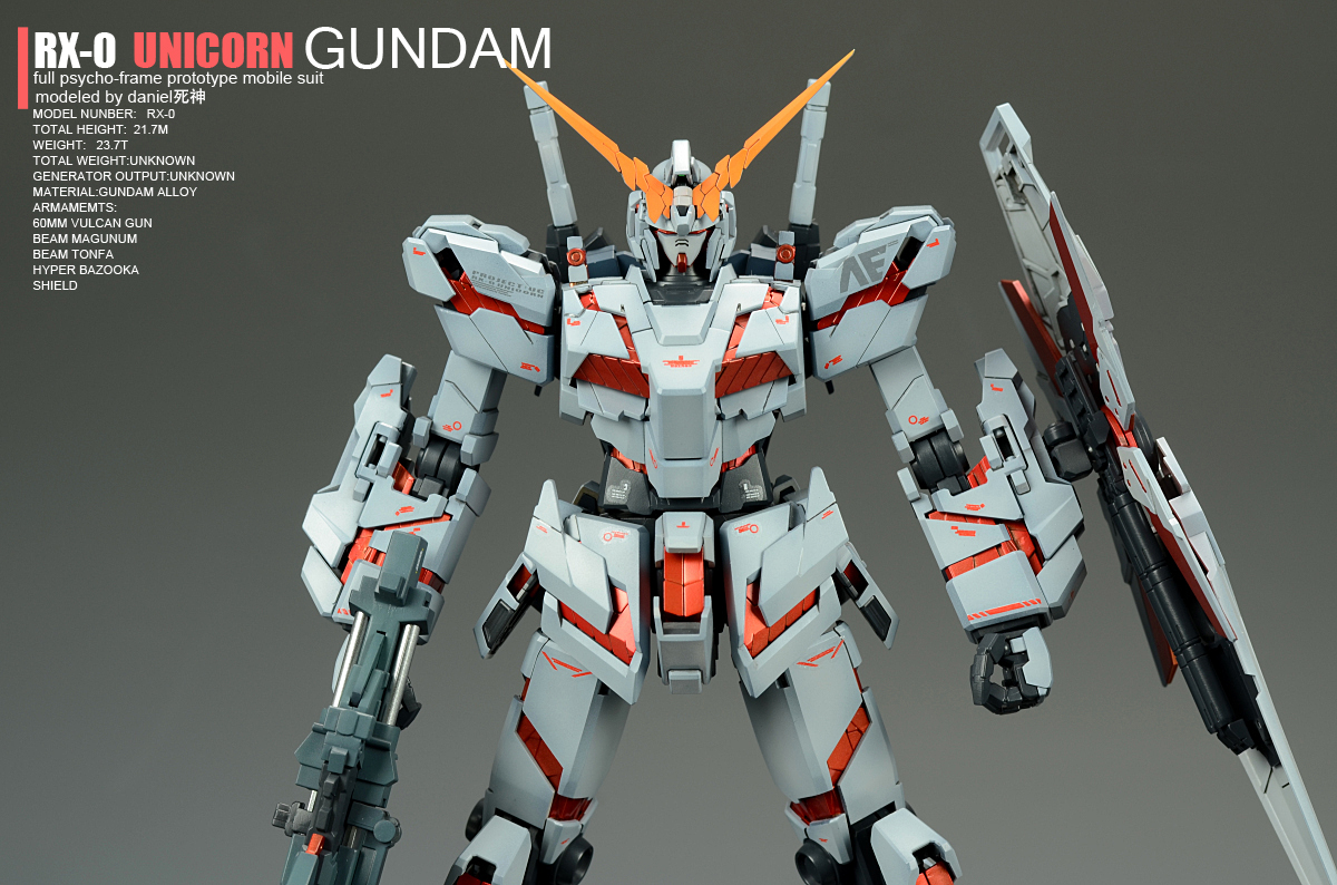 MG 1/100 RX-0 Unicorn Gundam Full Psycho-Frame Prototype Mobile Suit with Cage by Bandai